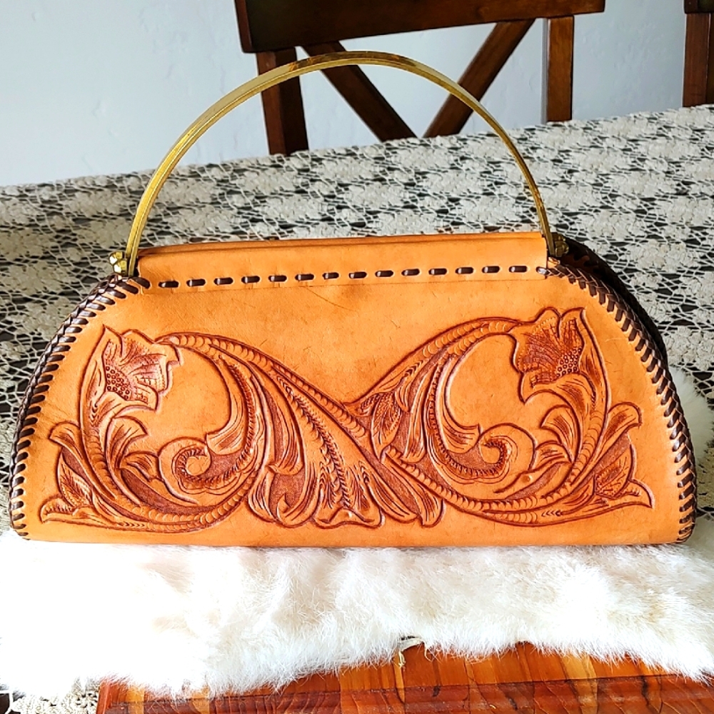 Hand Tooled Leather Floral Handbag Purse Satchel Unique Yellowstone Flair